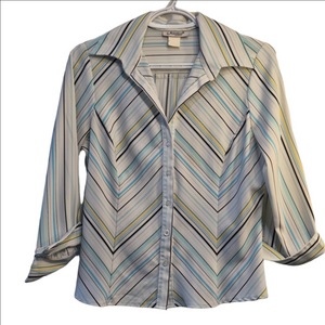 Jessica Petite Light Blue White Black Striped Knit Top